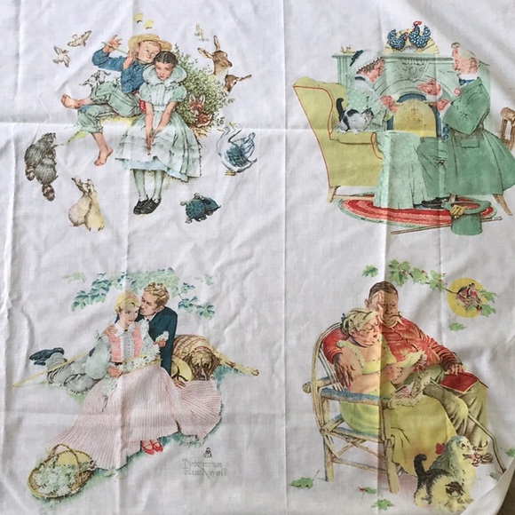 Vintage Norman Rockwell Pacific Twin Size Fitted Bed Sheet 🌺🦜🌺 Americana - Picture 6 of 8